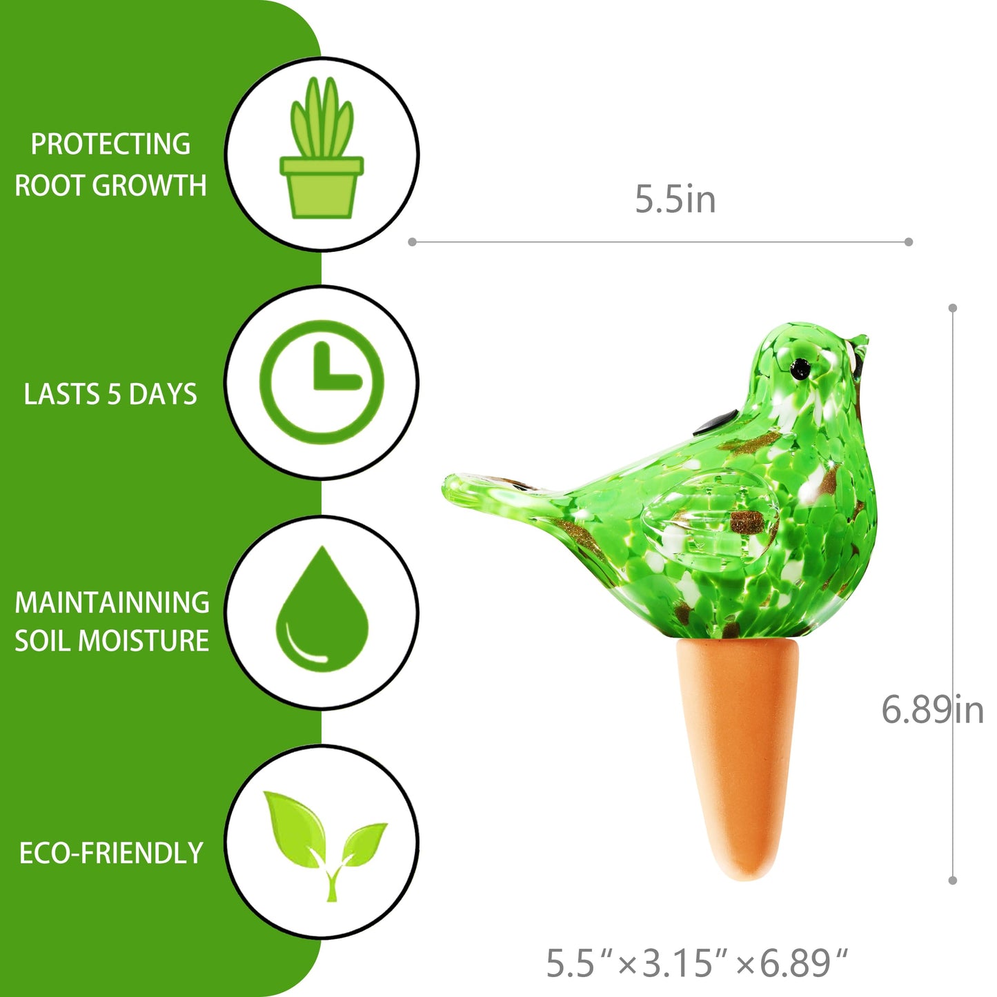 Naboher Glass Bird Shaped Plant Watering Ball Glass Automatic Watering Ball Flower Pot Insertion Spike Drip Irrigation Device Watering Ball Irrigation System Plant Enthusiast Gift (Green)