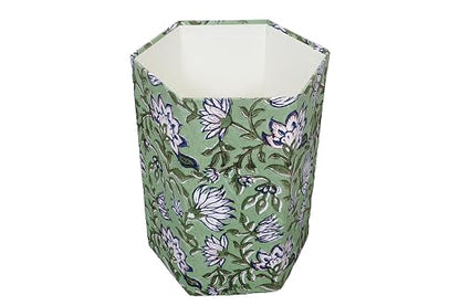 Generic 3.3 Gallon Cotton Hand Block Printed Paper Waste Basket |Small Decorative Trash Can for Housewarming Gifts in Living Room, Bedroom, Bathroom | Eco-Friendly, Plastic-Free (1, D BLUE GREEN)