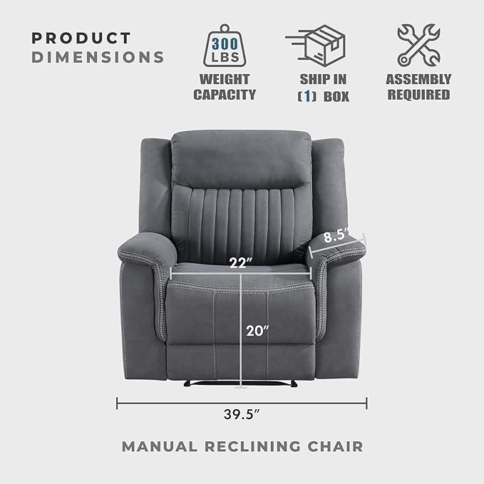 Lexicon Manual Recliner Chair, Polished Microfiber Reclining Sofa Chair