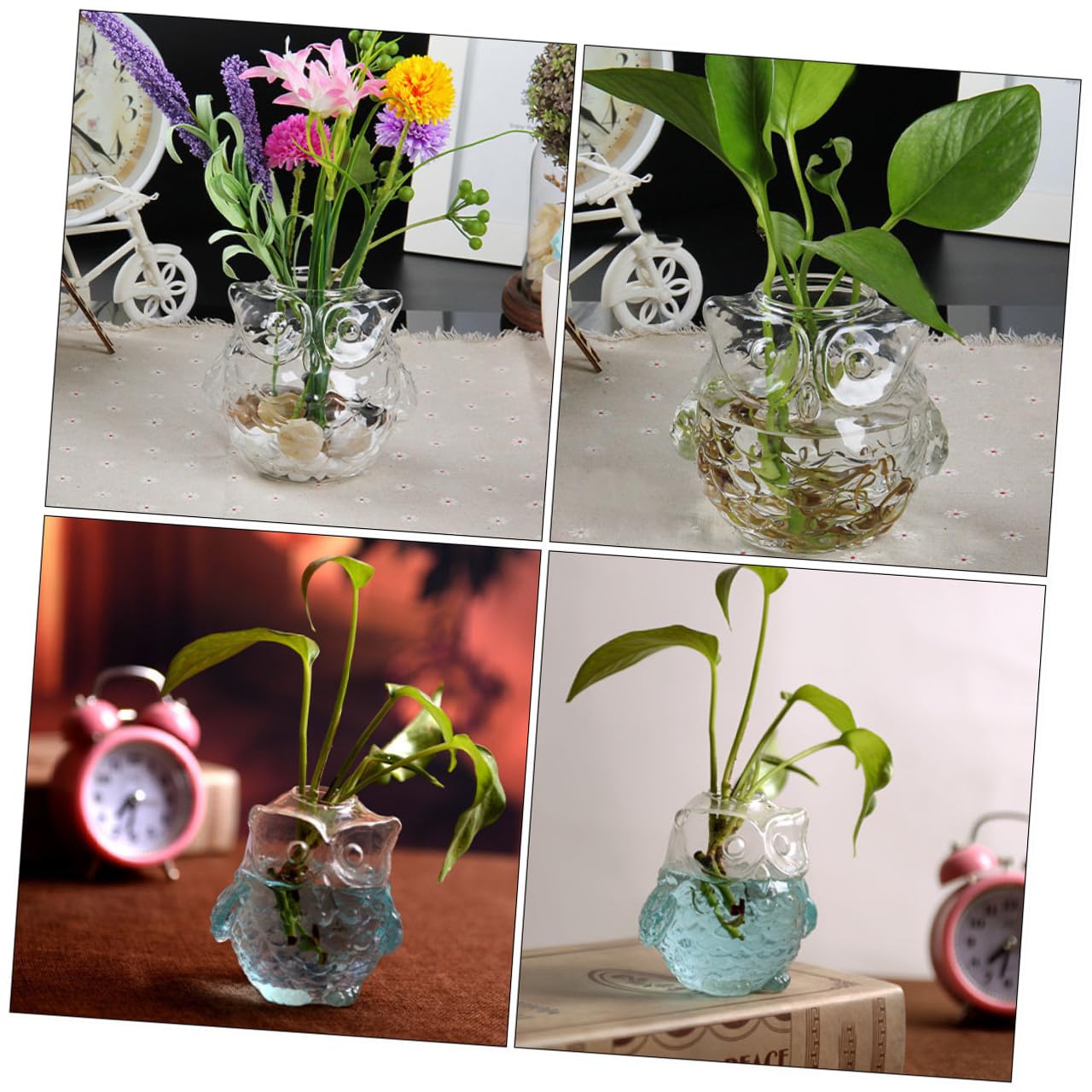 STOBAZA 2pcs Owl Shaped Glass Vase Hydroponic Flower Arrangement Holder 9x7.5x8.5cm Desktop Decorative Plant Terrarium for Home Office