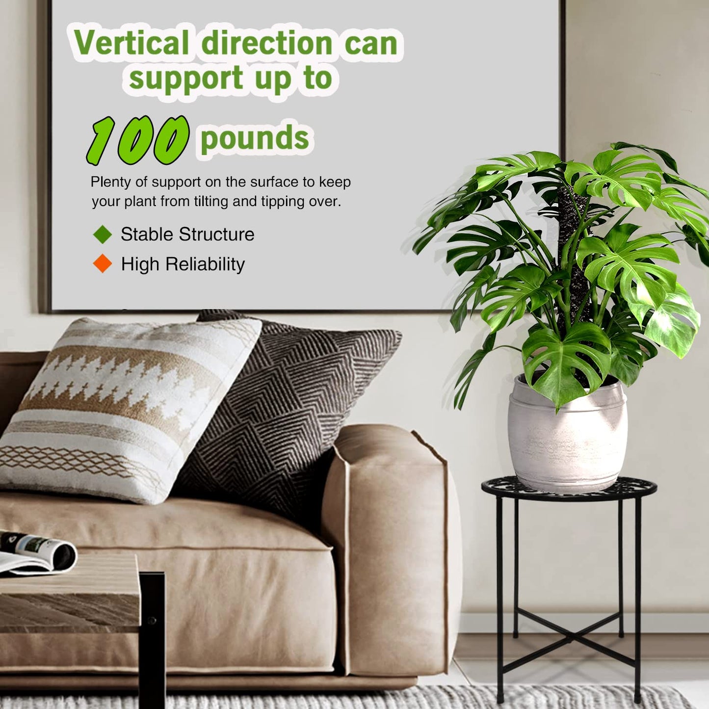 Plant Stand Indoor Outdoor, 2 Pack 15" Tall Flower Pot Stand, Round Metal Corner Plant Stand for Flower Pot, Rustproof Flower Plant Holder for Home, Garden, Patio, Plant Lovers, Housewarming