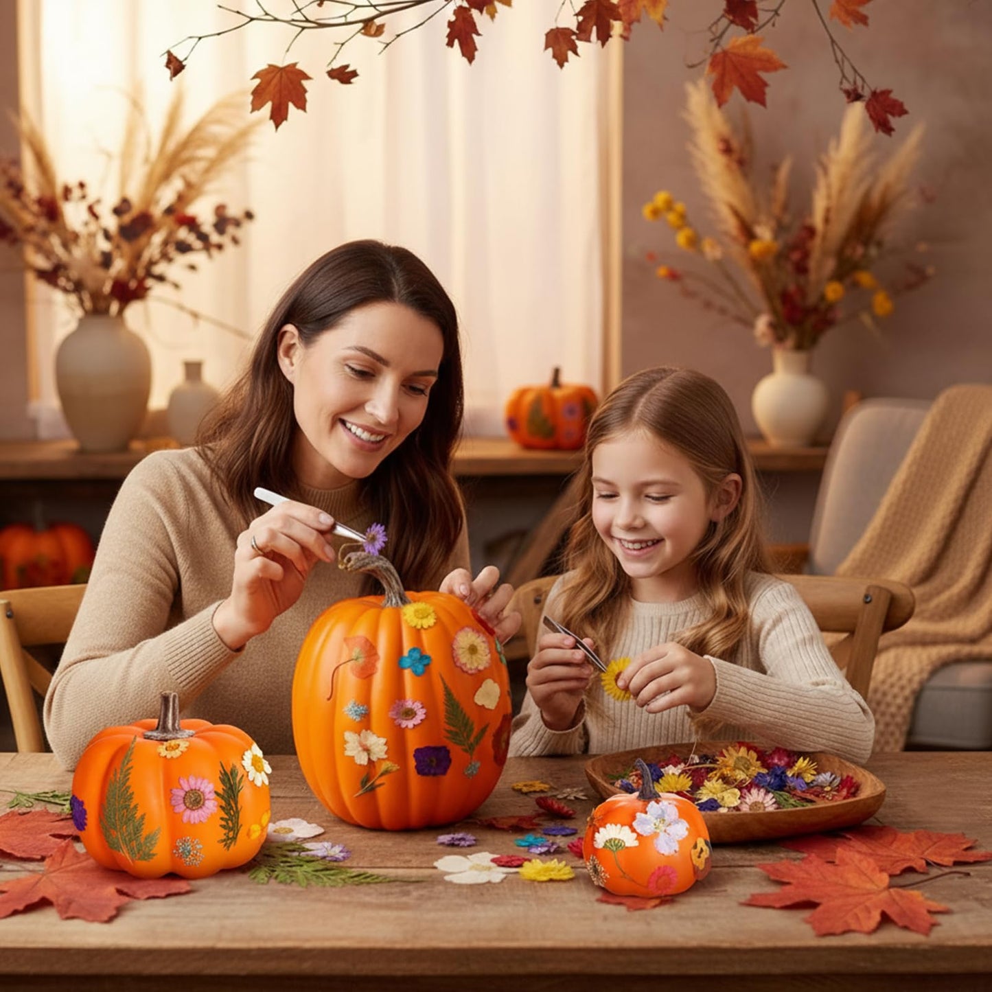 Canlierr 8 Pcs Artificial Pumpkins Fall Decor with 150 Pcs Dried Flower Butterfly Stickers & 1 Handy Tweezer DIY Craft Pumpkin for Thanksgiving Table Centerpiece Mantel Shelf (Orange)