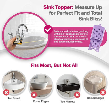 Sink Topper Bathroom Counter Cover & Storage Saver, Foldable Silicone Mat for Hot Tools, Hair Styling & Makeup, Beauty Brush Cleaning Mat, RV Camper Sink Cover & for Small Spaces (Standard Lavender)