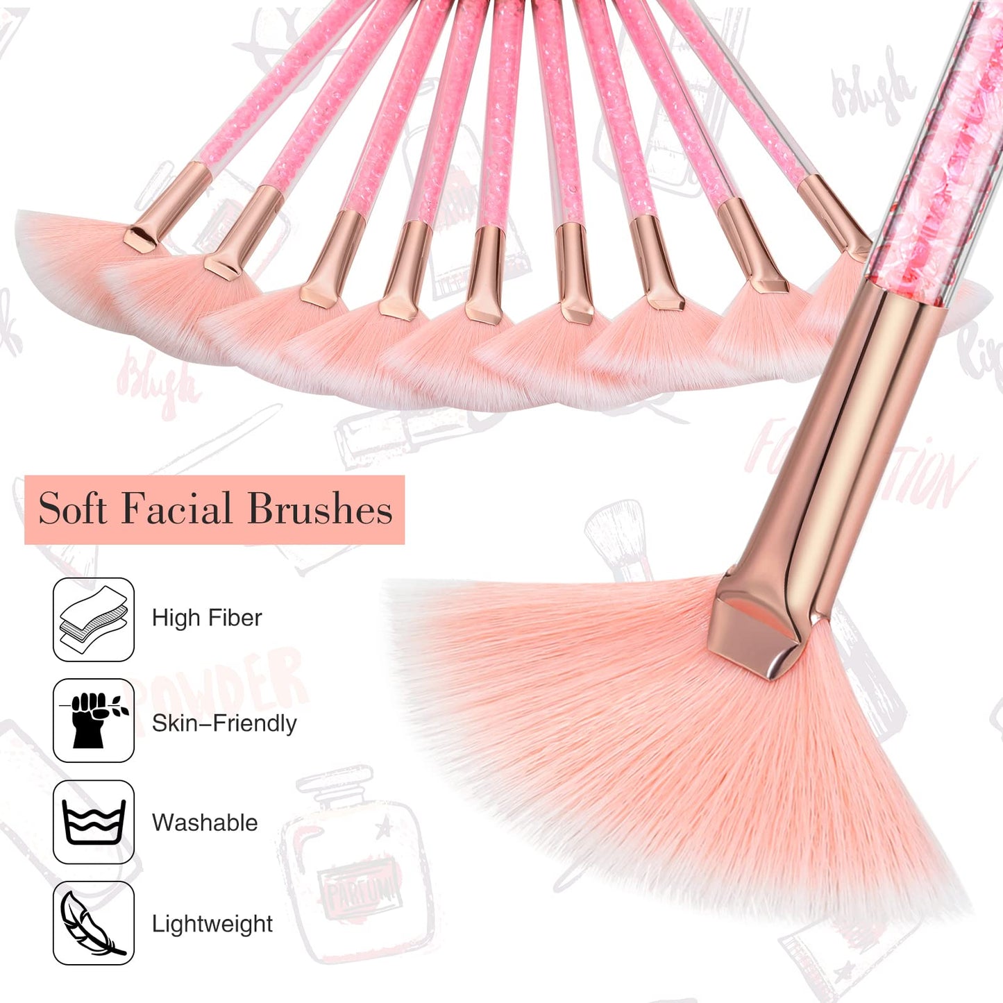 9 Pieces Facial Fan Mask Brushes, Soft Facial Applicator Brushes Tools for Peel Glycolic Makeup for Mud Cream(Champagne)