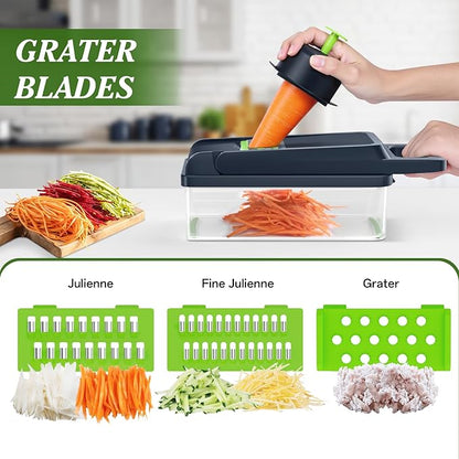HomeHacks Vegetable Chopper Vegetable Cutter, 15 in 1 Kitchen Gadget, Dicer, Slicer, Onion Cutter, Salad, Cheese Grater & Egg Separator - Multi-Functional Veggie Chopper Lid with Handle (Green)