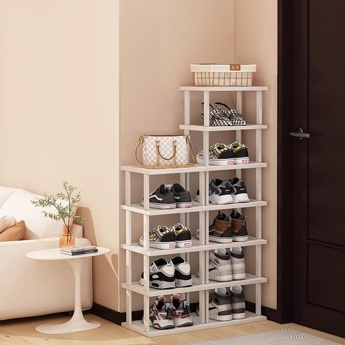 SAN HE Bamboo Shoe Rack 17 Tier- Vertical Shoe Rack