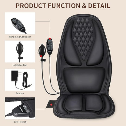 Back Massager with Heat, Massage Seat Cushion with 3D Back Support, 8 Vibrating Motors Massager Chair Pad for Full Body Pain Relief, Ideal Gift for Valentine's Day/Lover/Parents/Friends