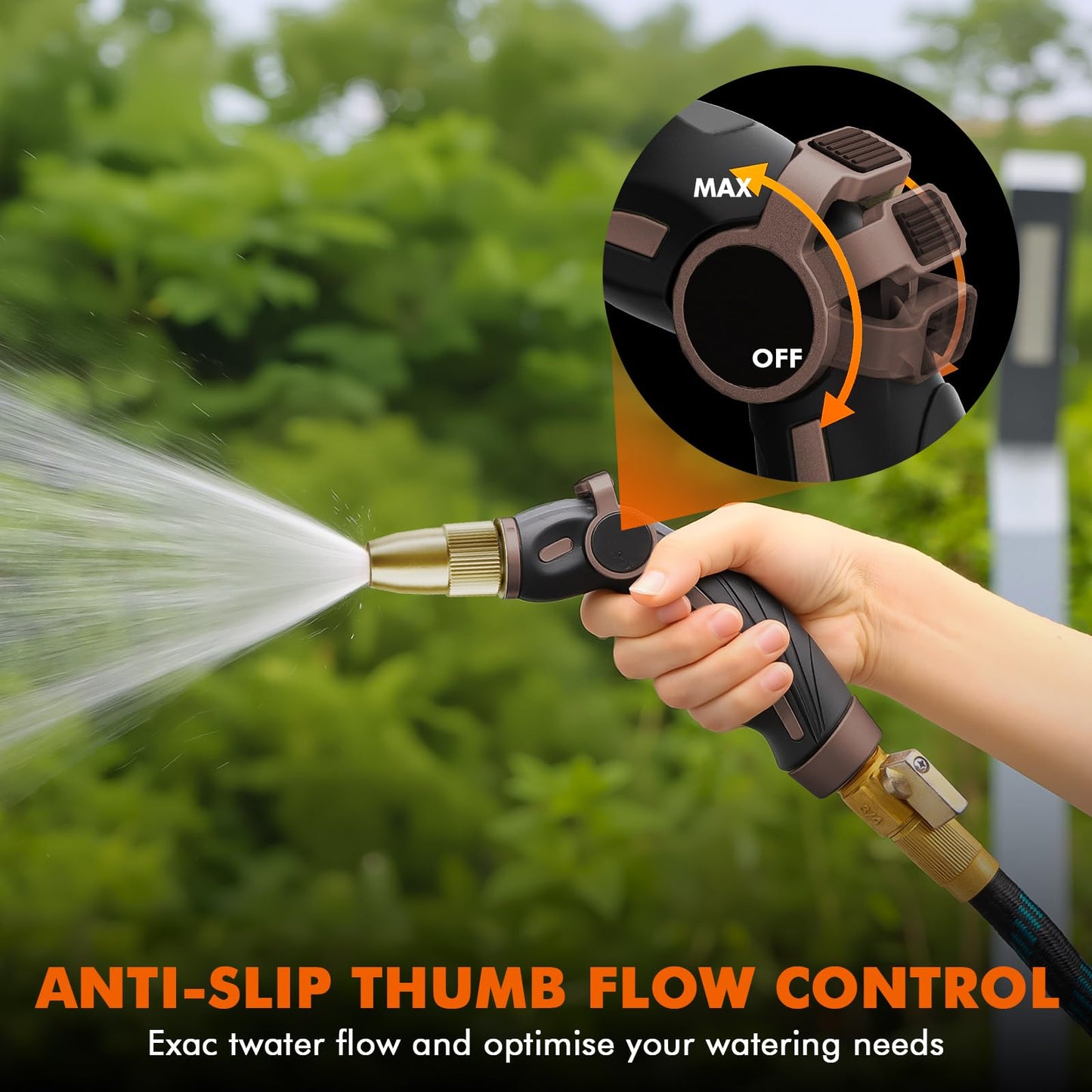 RESTMO High Pressure Hose Nozzle Sprayer, Heavy Duty Brass Head, Metal Water Hose Nozzle for Car Washing, Garden Cleaning, Lawn and Plant Watering, 4 Spray Patterns, Brown