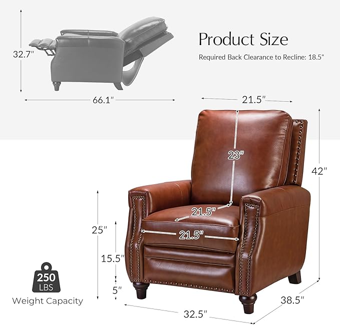 HULALA HOME Genuine Leather Manual Recliner Chairs Set of 2