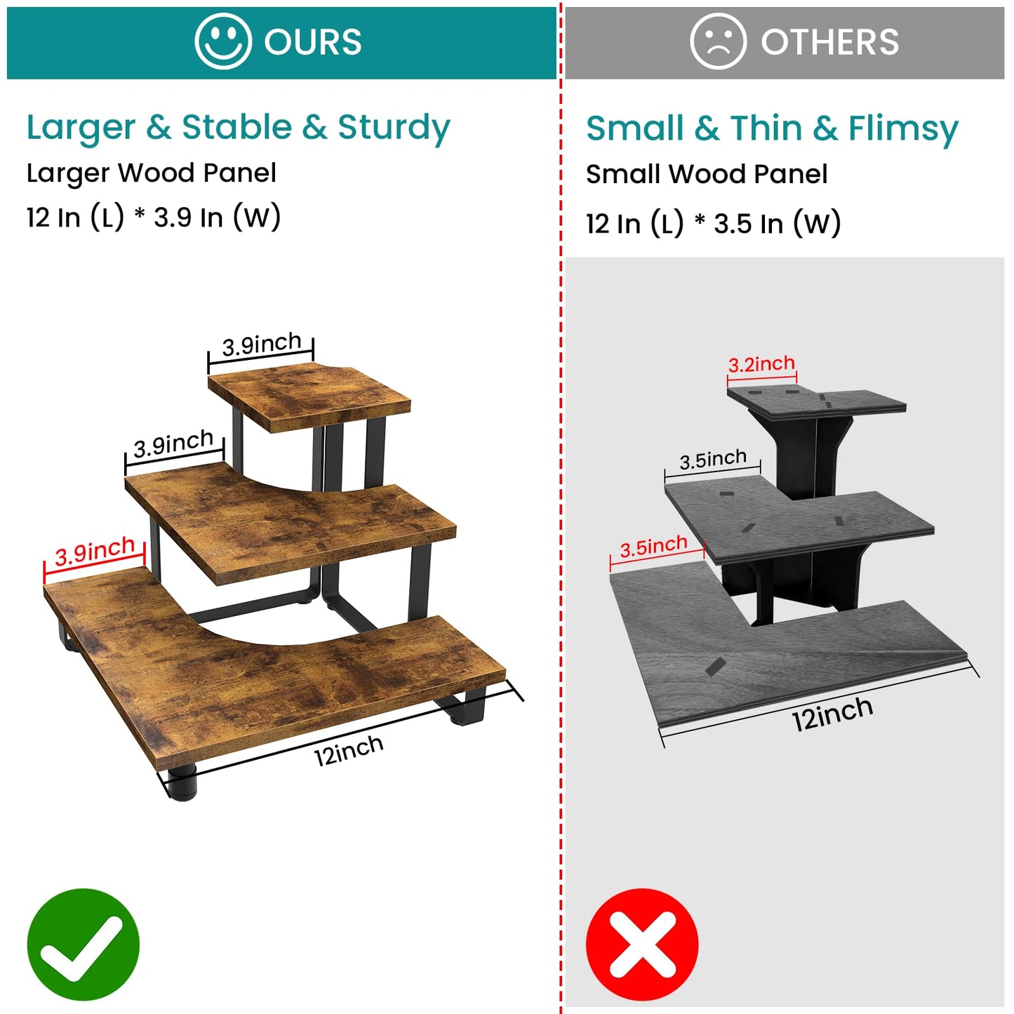 ELITEROO 3-Step Tiered Corner Display Shelves, Portable Wooden Retail Cupcake Food Stand Display Table, Collectibles Riser Tower Stand, Vendors Display Shelf Rack, Farmers Market Counter Top Risers