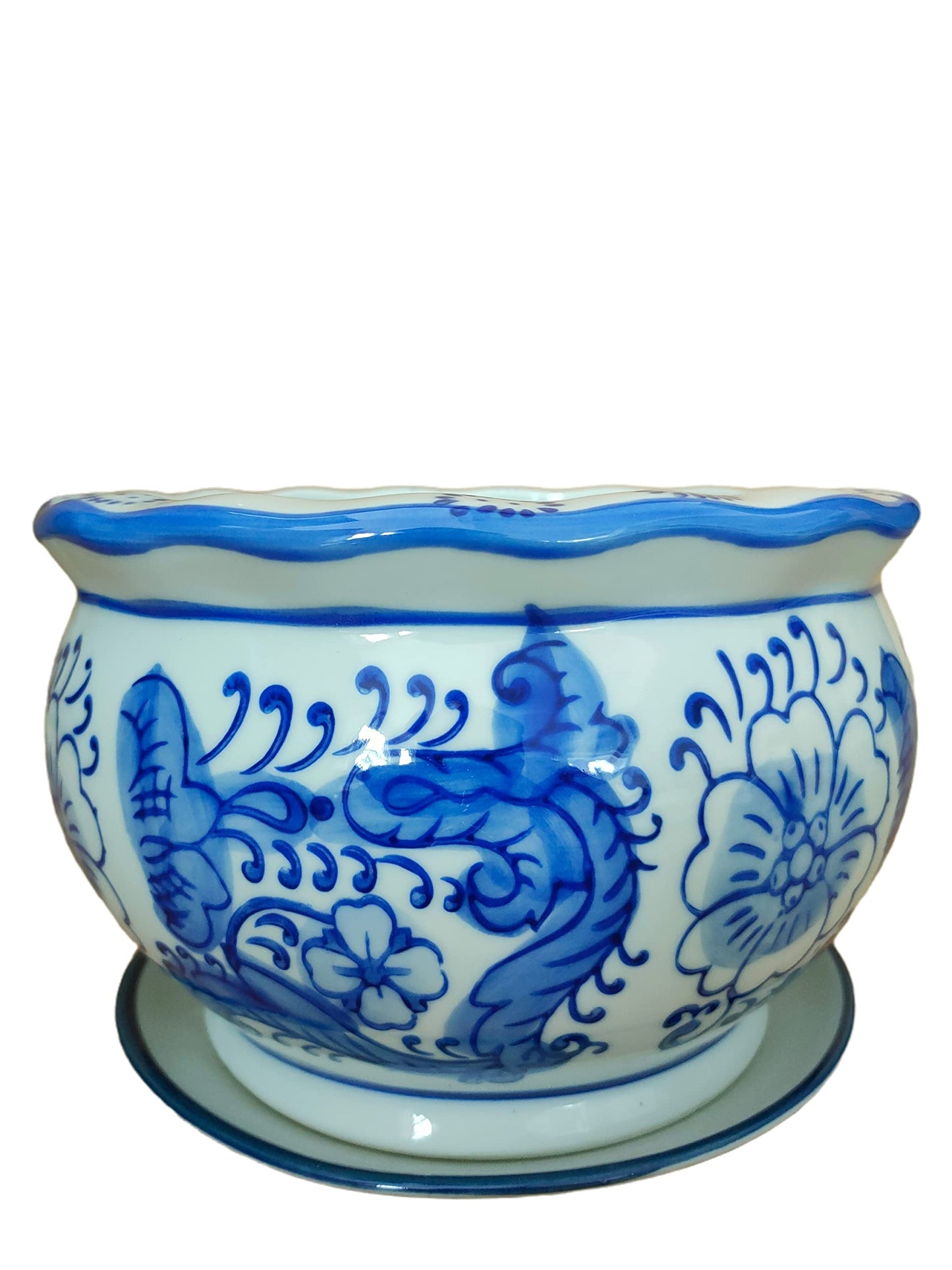 jdzjybqx Small Blue and White Porcelain Flower Pot Set of 3 Oriental Ceramic Flower Plant Pots Indoor with Porcelain Saucer for Garden and Indoor,Mini Flower Pot Set of 3
