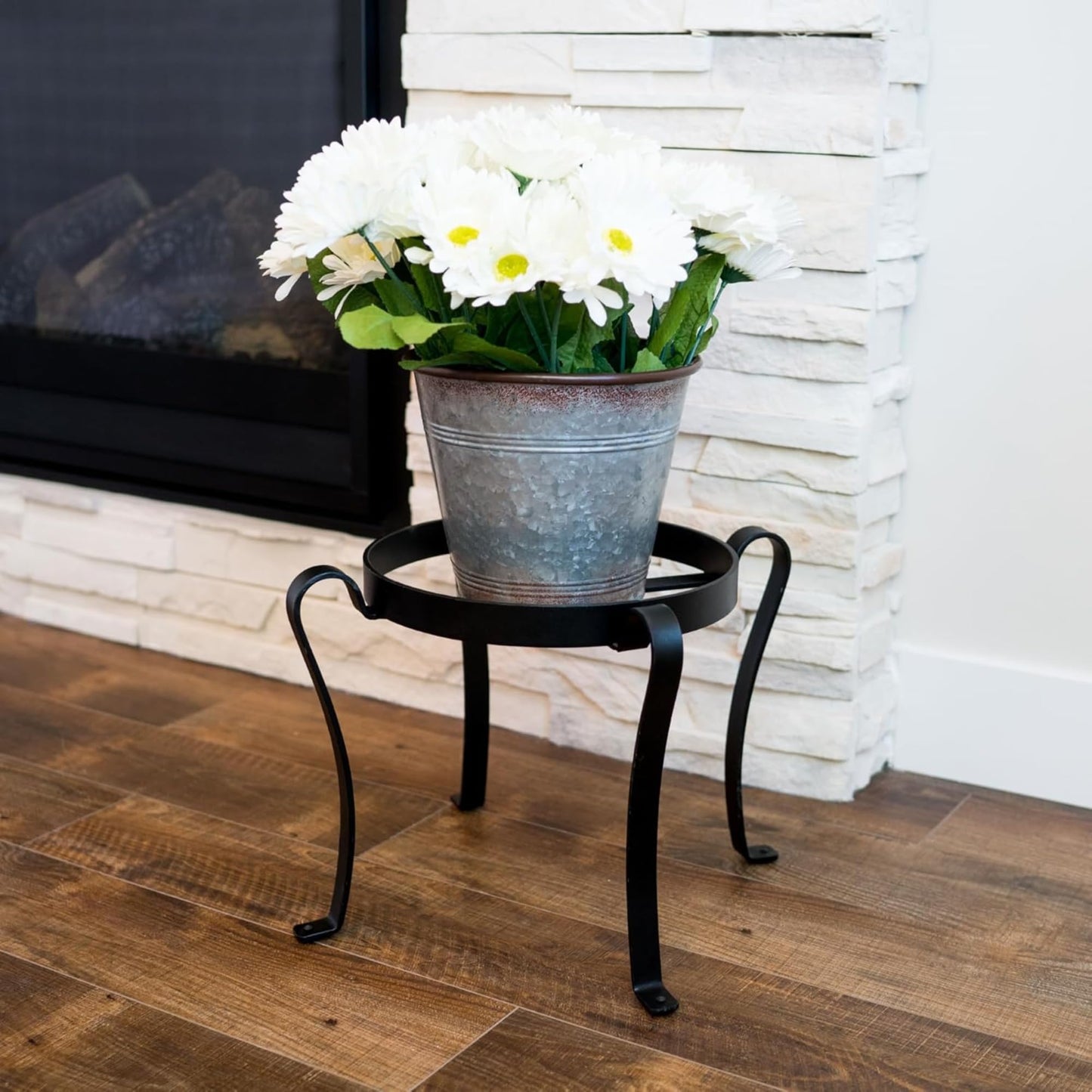Oakestry Patio Flowerpot Stand 12-Inch Black Metal Plant Holder Indoor Outdoor Planter Riser for Garden Balcony Deck Floor Display Heavy Duty Stable Base Decorative Compact Home Patio Use