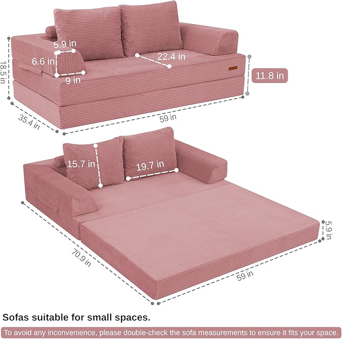 COMAX Futon Sofa Bed, Convertible Folding Sofa Bed, Boneless Couch Loveseat