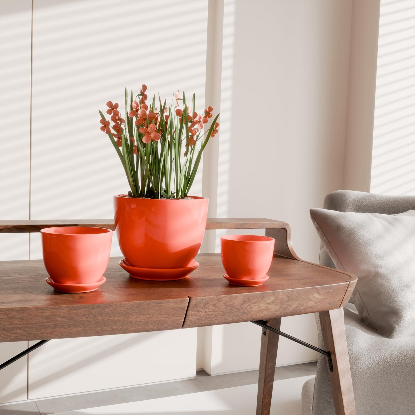 Ceramic Plant Pots - 4"/5"/6" Inch Red Planters Set of 3 with Drainage Holes and Saucer - Indoor Flower Pots for Plants Ceramic Planters for Indoor Gardening Succulent Pots(Red)