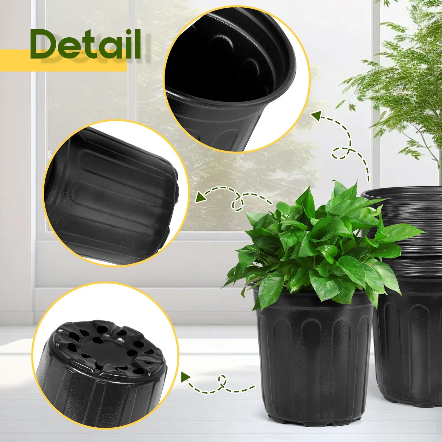 OUPSAUI 2/3/5 Gallon Pots for Plants,Flexible Gallon Plastic Nursery Pots with Drainage Holes, Plastic Pots for Outdoor Plants (2Gal-36pcs)