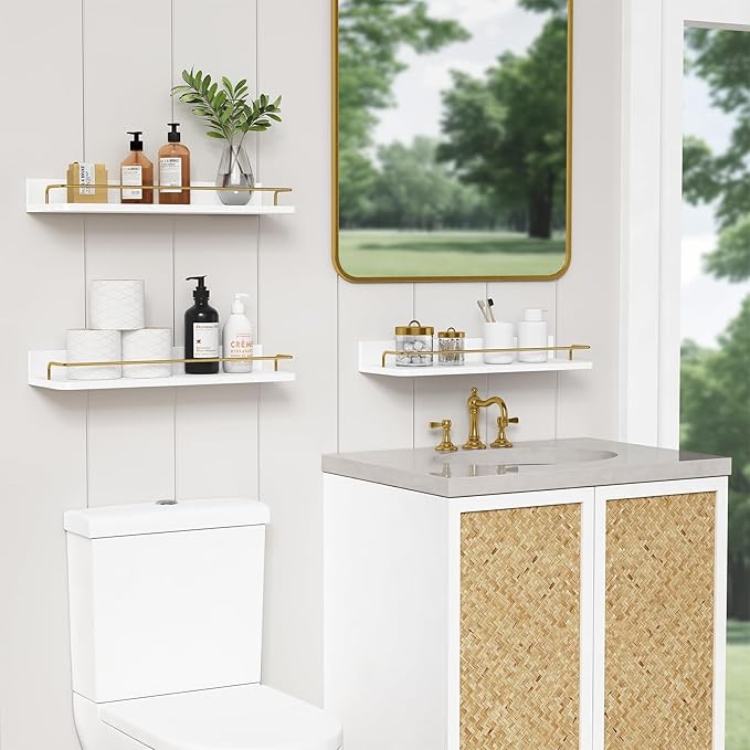 Forbena Gold Floating Shelves for Wall Decor Set of 3, Bathroom Shelves Over