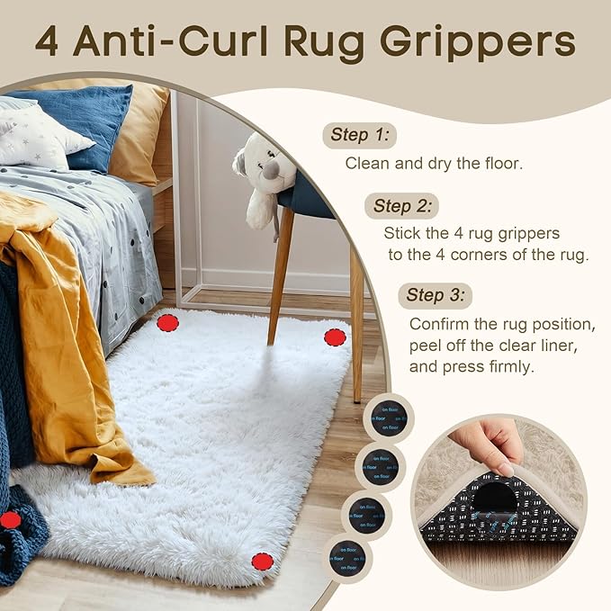 Ophanie Small Rug Washable Non Slip Throw Bedside Area Rugs, Fluffy Soft Mini