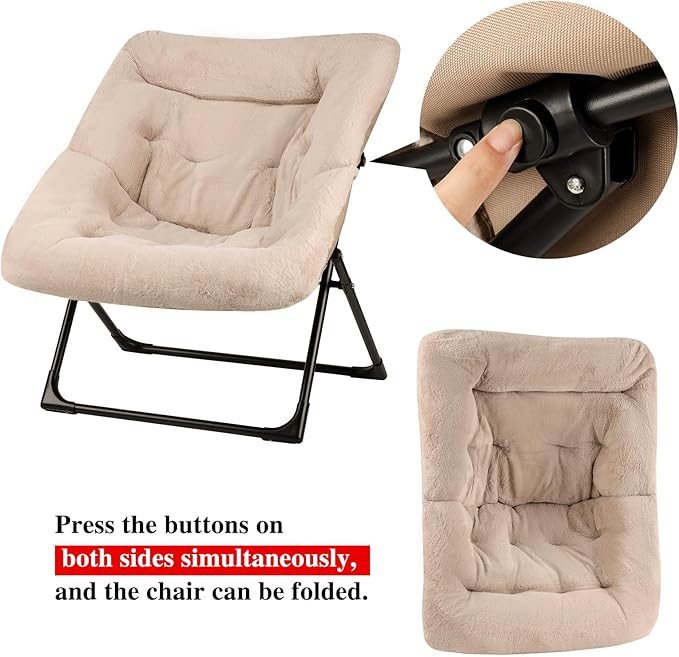 Comfy Saucer Chair for Adults, Soft Faux Fur Bedroom Chair, Accent Dorm Chairs