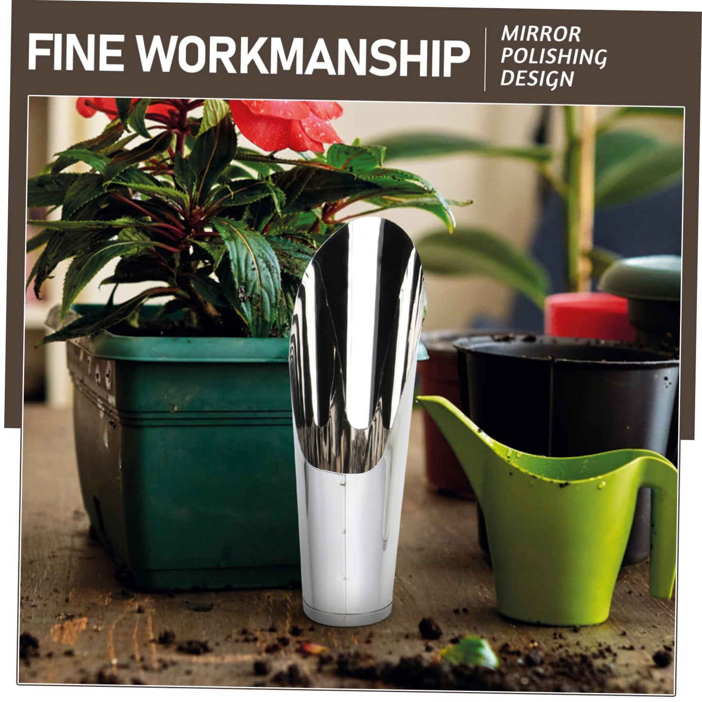 FUNOMOCYA Stainless Steel Gardening Scoop Small Soil Shovel Lightweight Handheld Planting Tool for Transplanting Potting Succulents Indoor Outdoor 6.69In