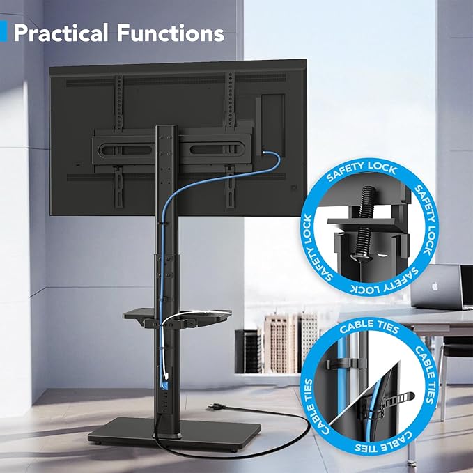 AX WABER Floor TV Stand with Power Outlet& Shelf, Universal TV Stand Mount