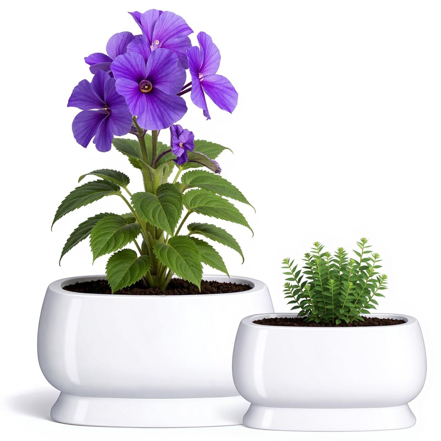 OXART Ceramic Plant pots Indoor Pots Set with Drainage Holes, 11.8+9 inch Flower Pot Rectangle Planters Pots for Plants for Plants Lilies, Cacti, Succulents, and Pothos, No Trays (White-3)