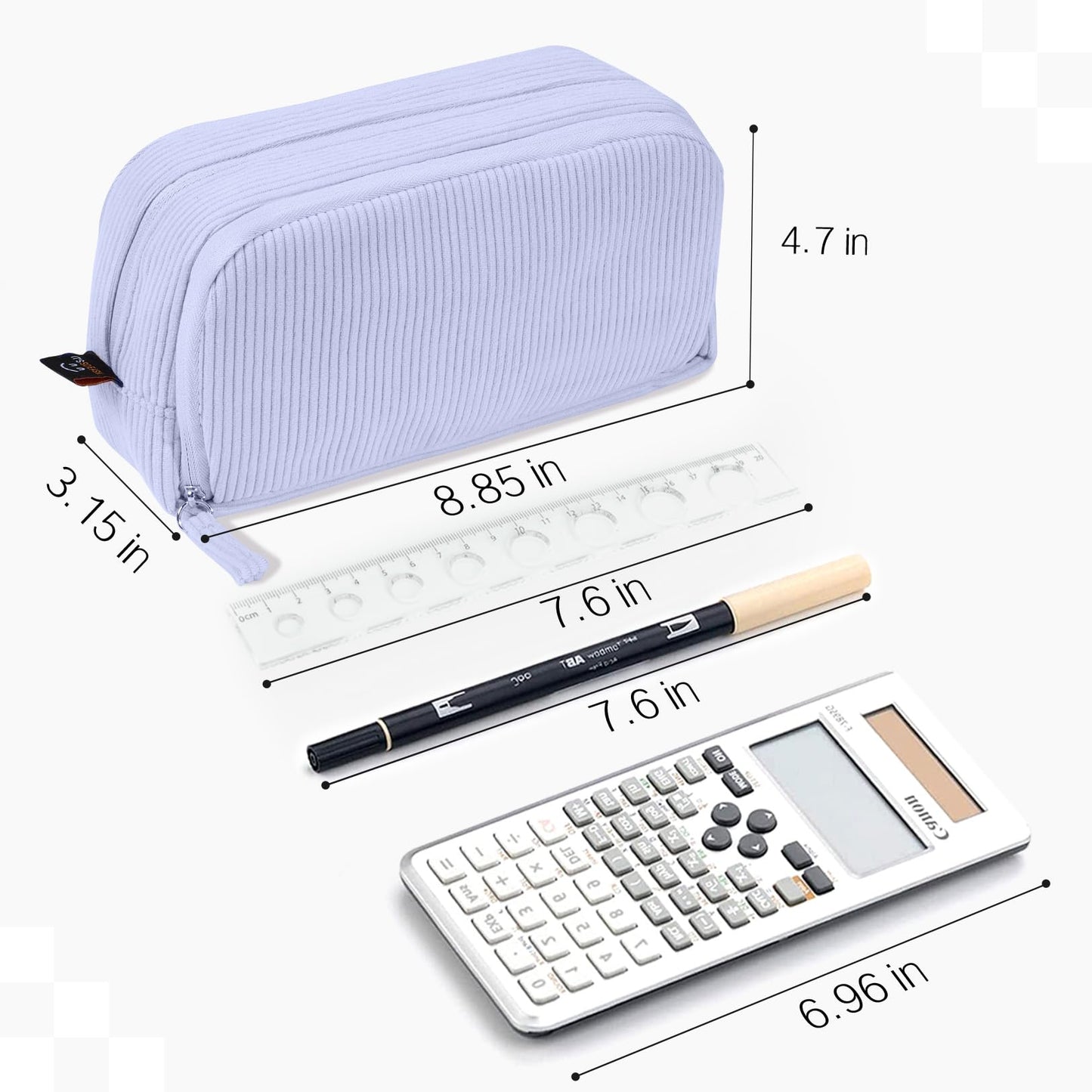 Sooez Big Capacity Pencil Case Pen Pouch, Soft Corduroy Pencil Bag with 3 Compartment, Multiple Pockets, Sturdy Zipper, Cute School Supplies Pen Bag Organizer For Teen Girls College, Blue