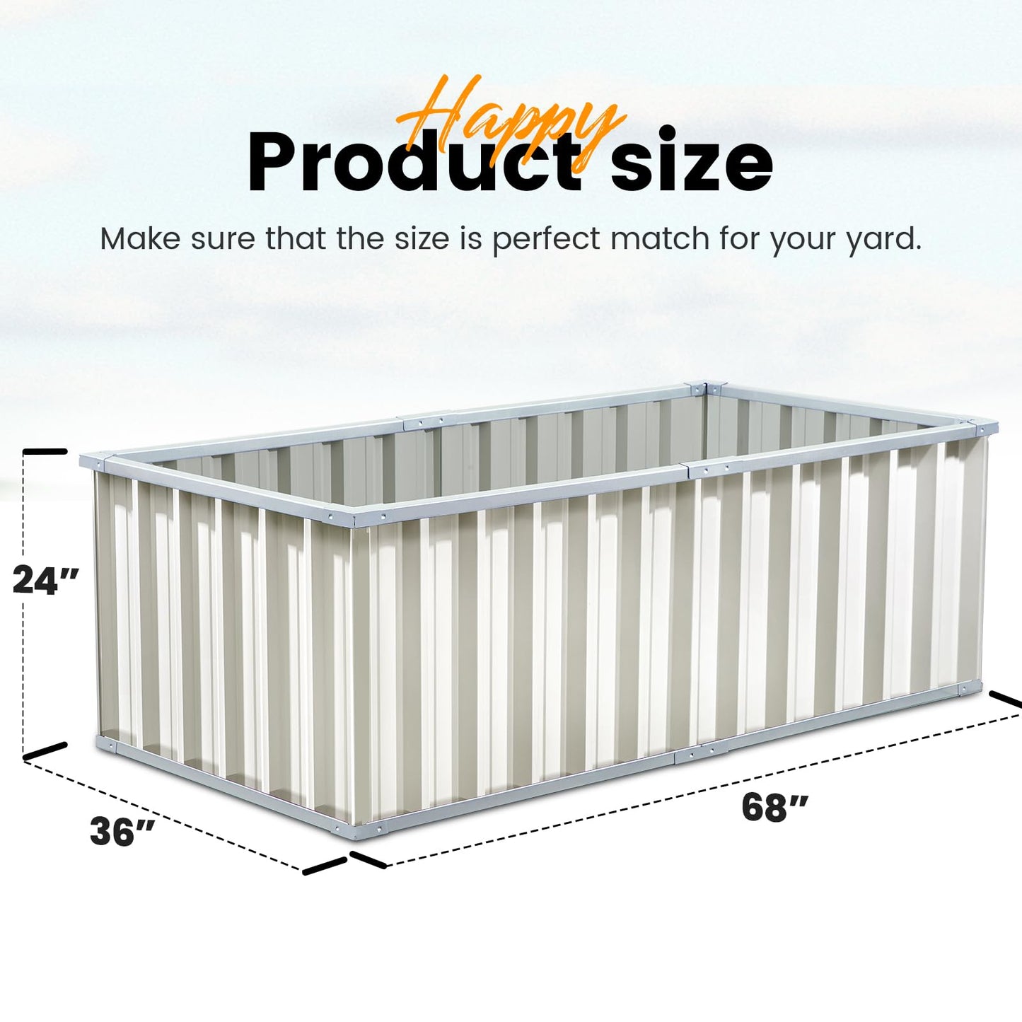 KING BIRD Raised Garden Bed 68" x 36" x 24" Heightened Galvanized Steel Metal Planter Box Outdoor for Deep-Rooted Vegetables, Flowers, Large Raised Bed Kit (Ivory)
