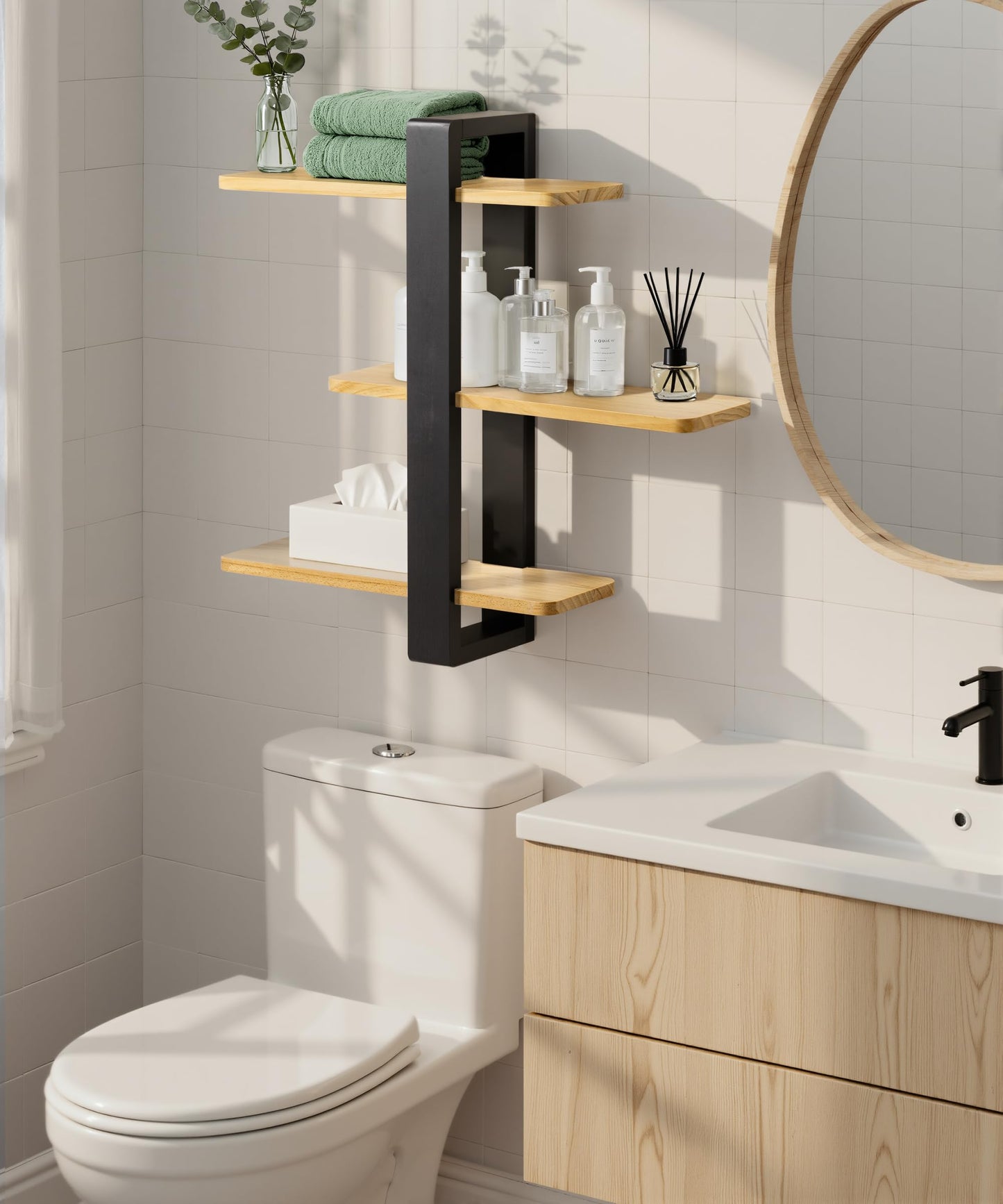SUMGAR Floating Shelves for Wall Mounted Shelving Unit All Pine Wood 3 Tier Large Shelf for Bedroom Living Room Office Bathroom Home Decoration Storage Plant Photo Display Modern 20in