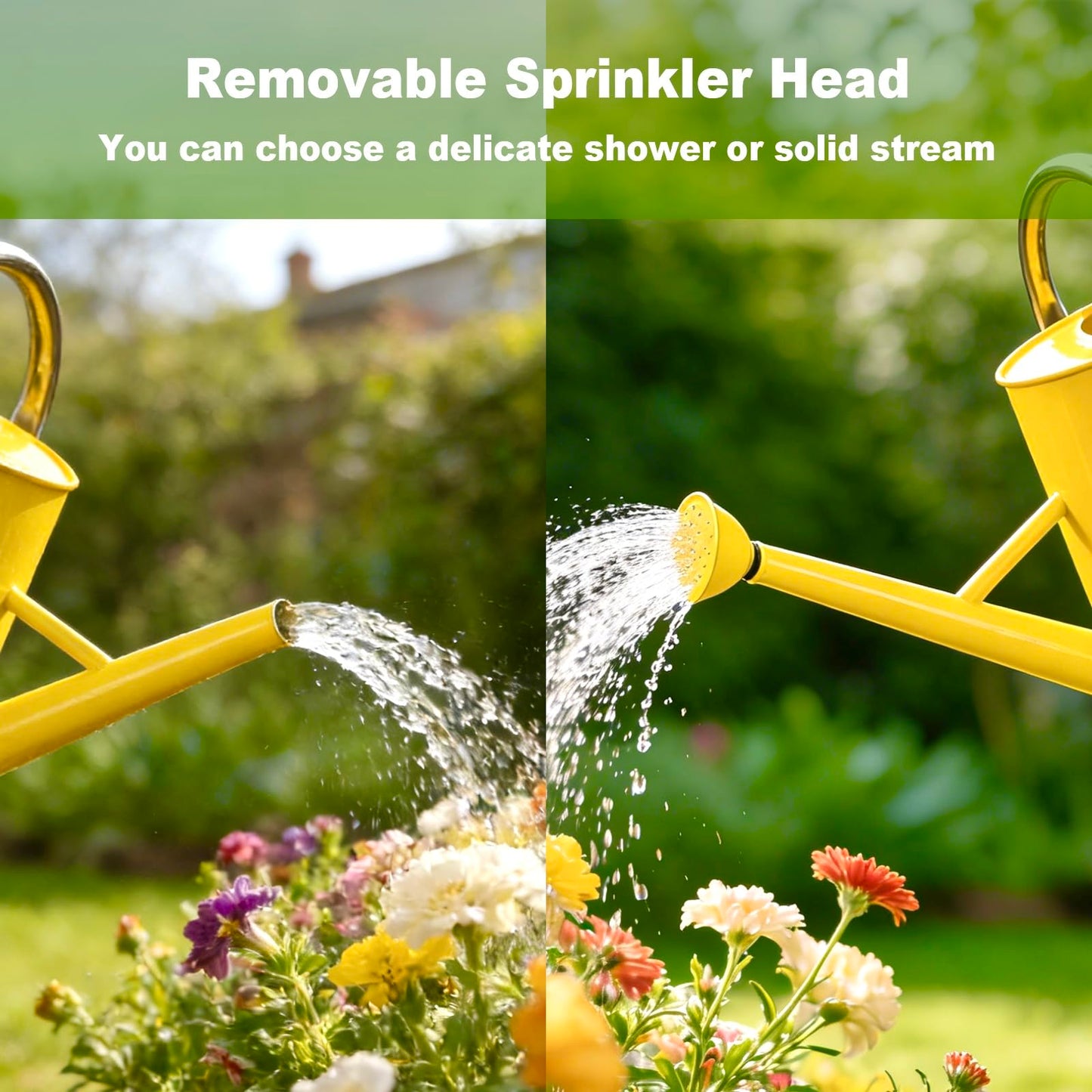 Watering Can for Outdoor&Indoor Plants，1.5 Gallon（5.7L） Metal Watering Can with with Removable Spout，Large Galvanized Steel Garden Flower Water Can Watering Pot with 2 Stainless Steel Handles，Yellow