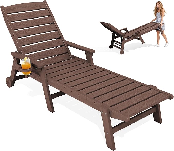 KINGYES HDPE Lounge Chair Outdoor, Patio Chaise Lounge Recliner