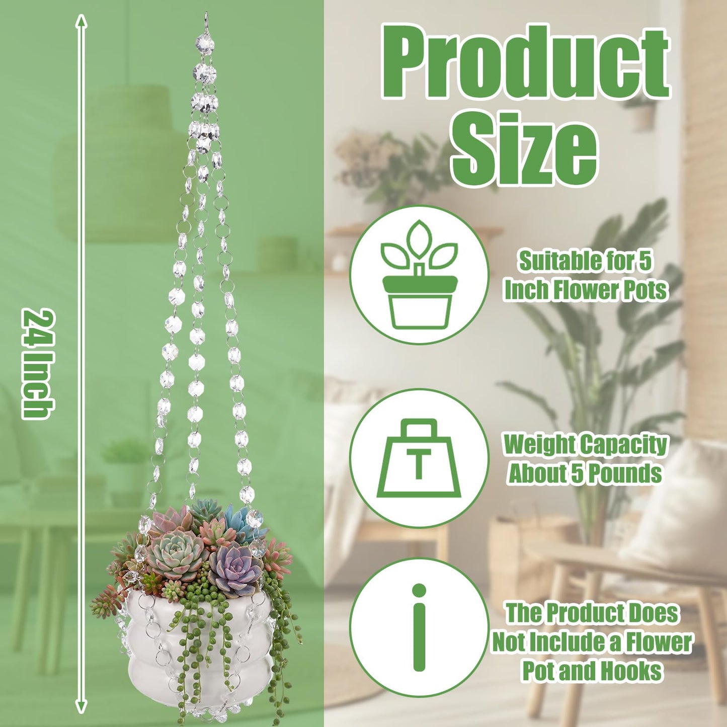 Sliner 3 Pack 24 Inch Crystal Beaded Plant Hanger Macrame Plant Hanger Decorative Hanging Planter Holder for Indoor Outdoor Boho Decor Wedding Home Garden