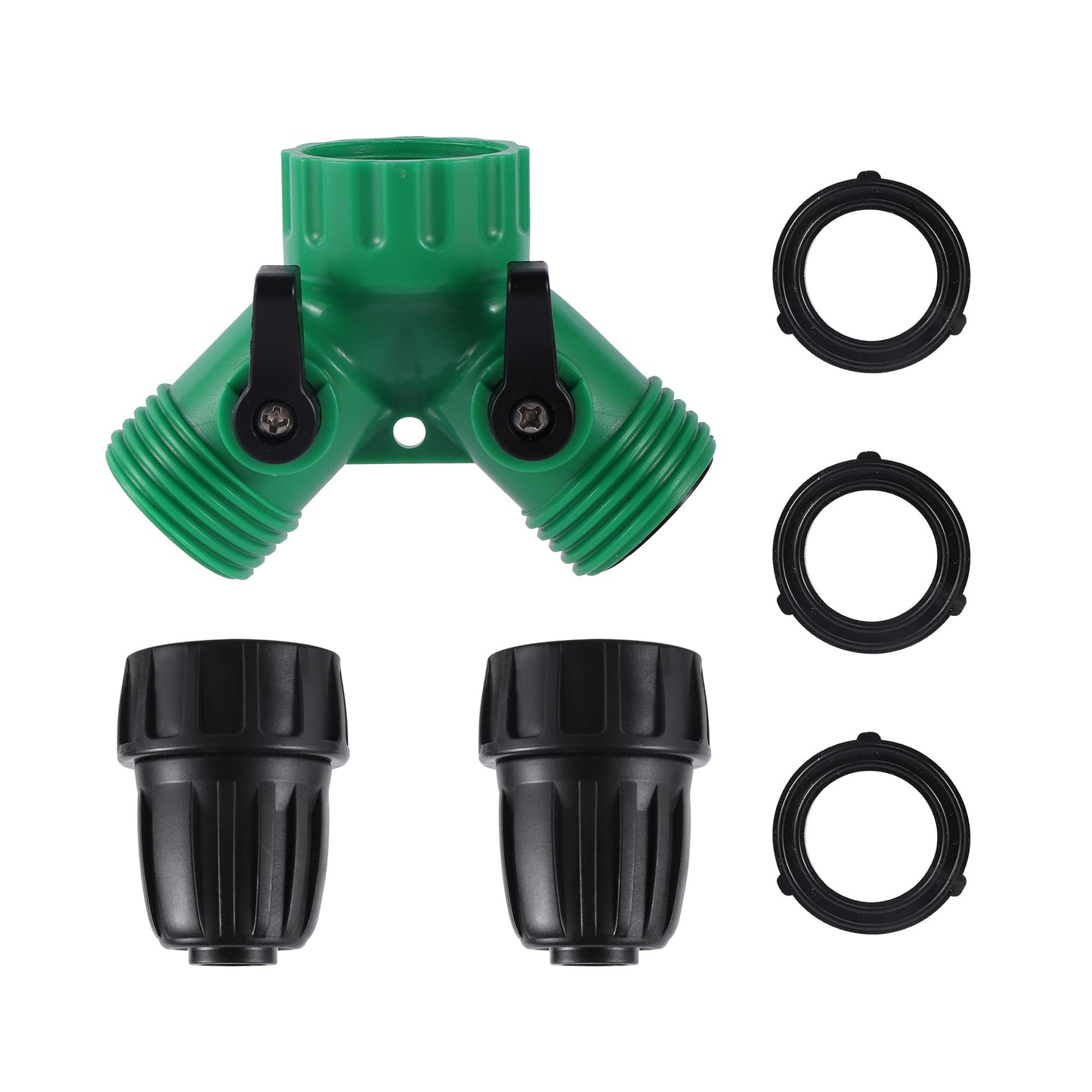 FULAIERGD 2 Way Y Water Splitter Connector for 3/4" Inch Garden Hose Spigot Faucet，with US Standard 3/4" Female GHT to 1/2' Hose Adapter for Drip Irrigation Tubing (.52" ID,.58" –.62" OD)
