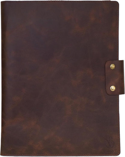 Leather Portfolio Folder - Genuine Leather Document Organizer with Multiple Pockets and Pen Holder – Business Padfolio for A4 Letter Size Papers, Professional Resume or Meeting Use (Espresso)