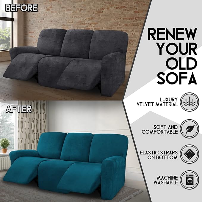 ULTICOR Velvet 8-Pieces Recliner Sofa Covers Stretch Reclining Couch Covers