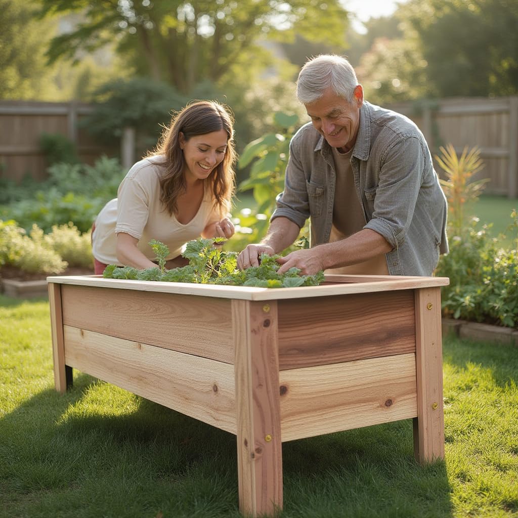 Cedar Raised Garden Bed Planter Box with Legs – Heavy Duty Outdoor Wooden Planter for Vegetables & Flowers, No Bending Elevated Design, Custom Size, Handmade in USA (18in x 15.5in x 16in)