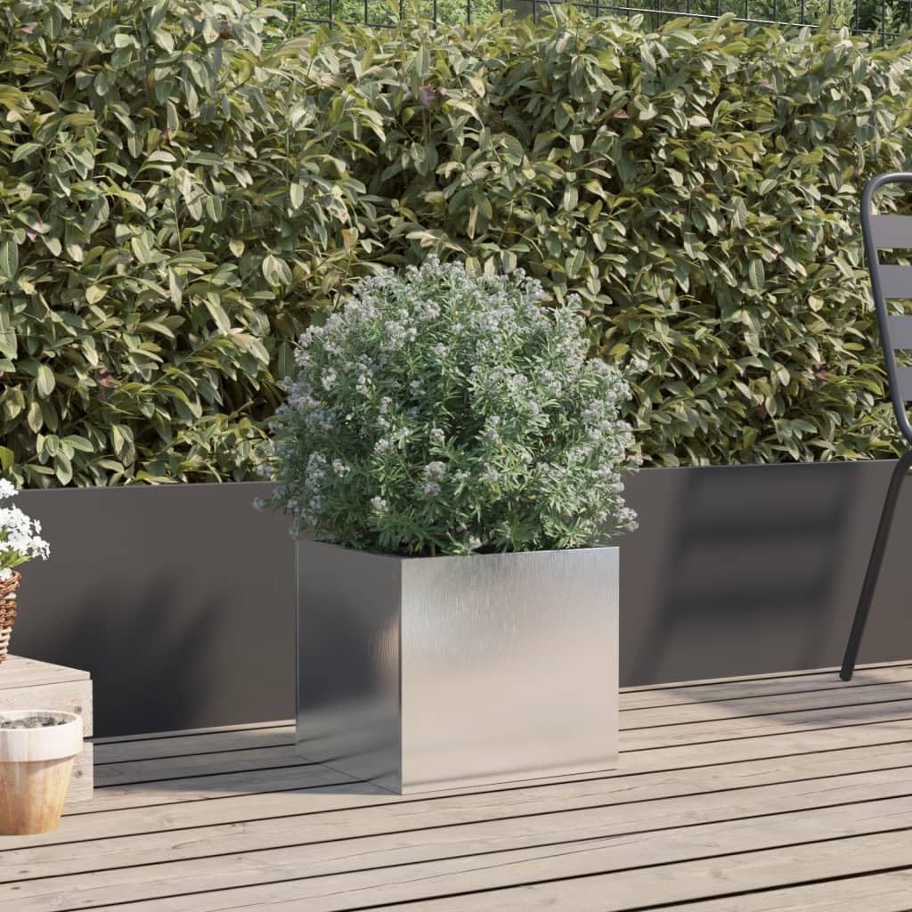 Logeirevo Corten Steel Planter Box, Corten Steel Raised Garden Bed for Flowers, Vegetables, Herbs, Silver 12.6"x11.8"x11.4" Stainless Steel,-1770