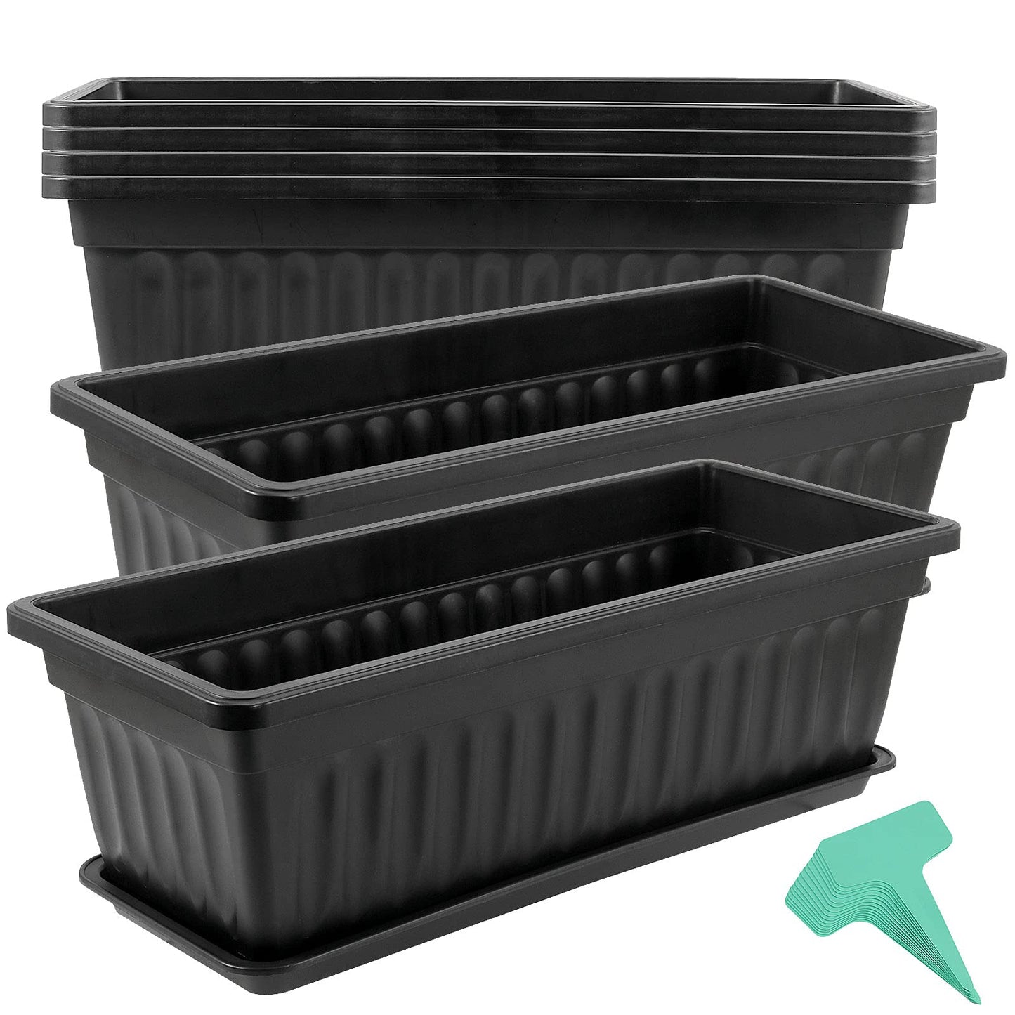 JOIKIT 17 Inches Black Plastic Planter Box, 6 Packs, Good Drainage, Indoor Outdoor Usage, for Garden, Windowsill, Patio, Balcony