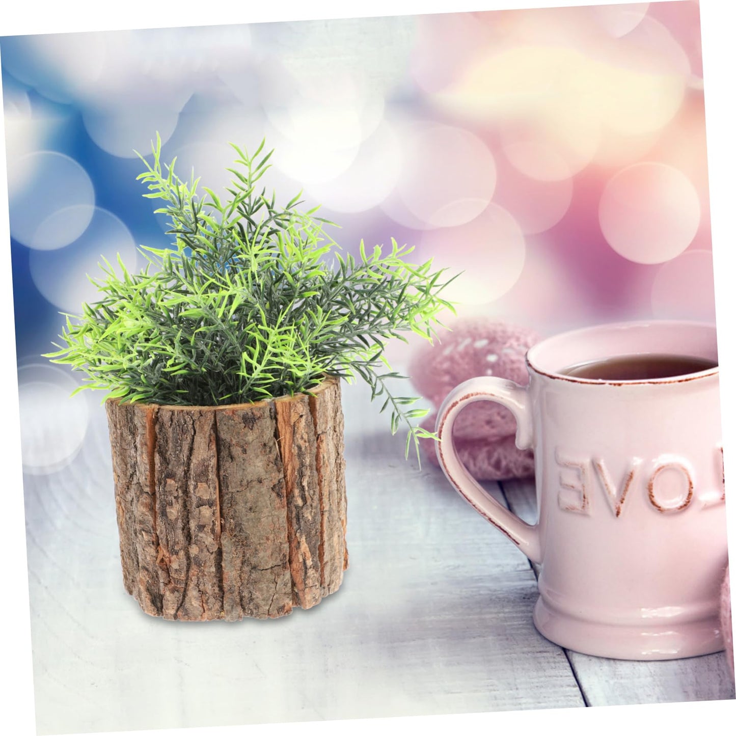 LIOOBO Birch Tree Flower Pot Set 2pcs Wood Planter Pot Home Decorative Stump for Planting Succulents