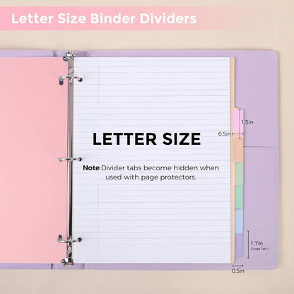 SKYDUE Durable Plastic 8-Tab Dividers, Big Tab Dividers for 3 Ring Binder, Write&Erase 3 Ring Binder Dividers with Tabs,with Sticker Labels, 1 Set, Pastel Color