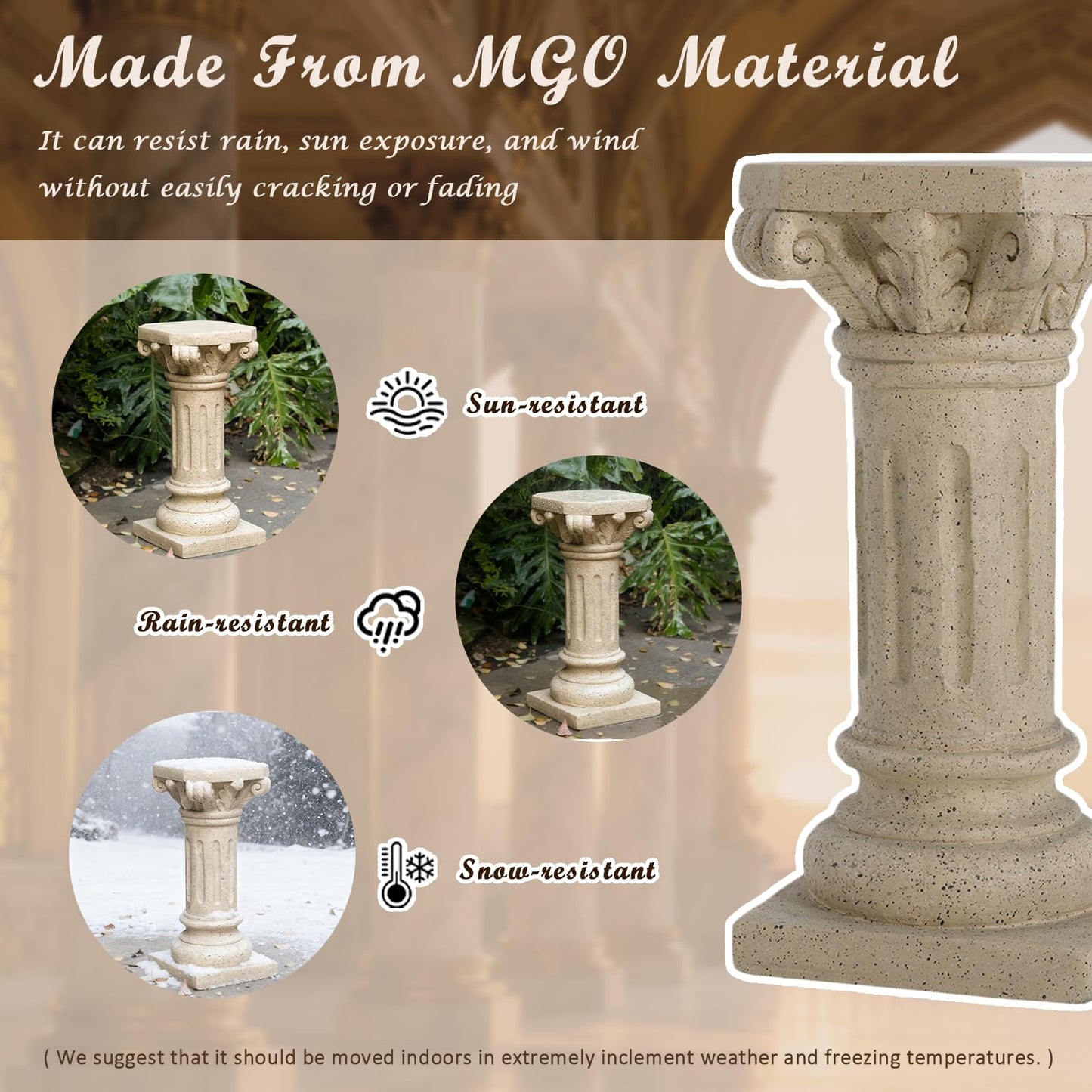 Garden Decorative Column, 26.25" Magnesium Oxide Garden Pedestal Column Plant Stand Weatherproof Pedestal for Sculptures Heavy Duty Plinth Suitable for Weddings and Dining Tables, Indoor/Outdoor