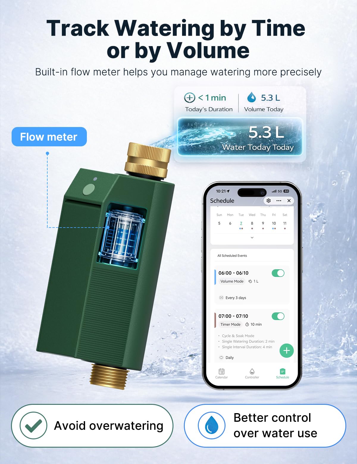 MOES WiFi Water Timer for Garden Hose, No Hub Required, Sprinkler Controller Built-in Flow Meter, Brass Inlet & Outlet, Smart Hose Timer, App & Voice Control, 10 Schedules, Up to 2-Year Battery Life