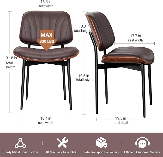 REONEY Dining Chairs Set of 8, Mid-Century Modern Upholstered PU Leather Chairs
