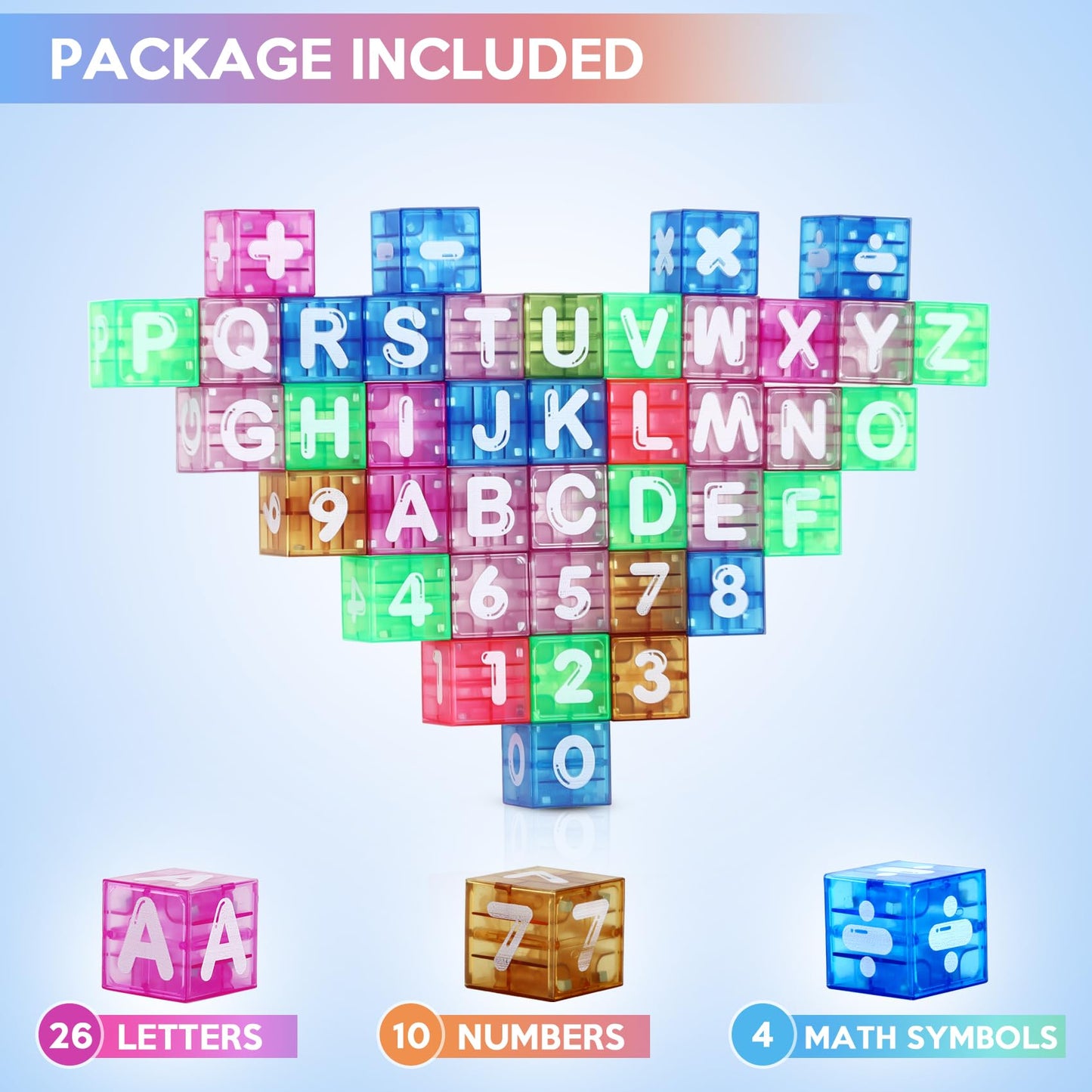 TRILVIX 40 PCS Magnetic Alphabet Blocks, STEM Educational Learning Toys for Kids Ages 3+, Letter Number Building Set with Travel Storage Case, Montessori Toy Gift