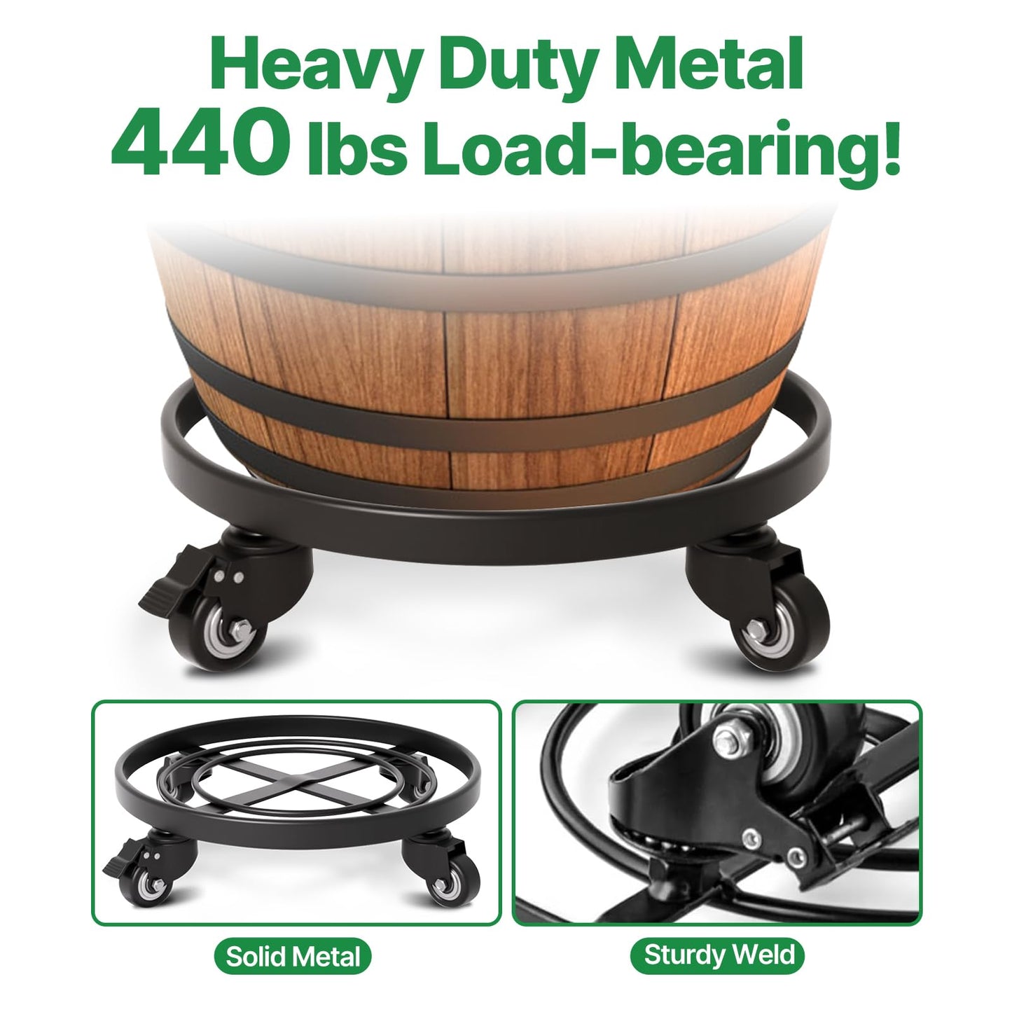 AMAGABELI GARDEN & HOME Metal Plant Caddy with Wheels Heavy Duty Iron Rolling Casters Plant Stand 2 Pack 12" Rollers Round Flower Pot Rack on Dolly Holder Indoor Outdoor Planter Trolley