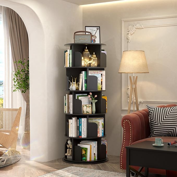 Aheaplus Rotating Bookshelf, 360 Display Wood Spinning Bookshelf Tower