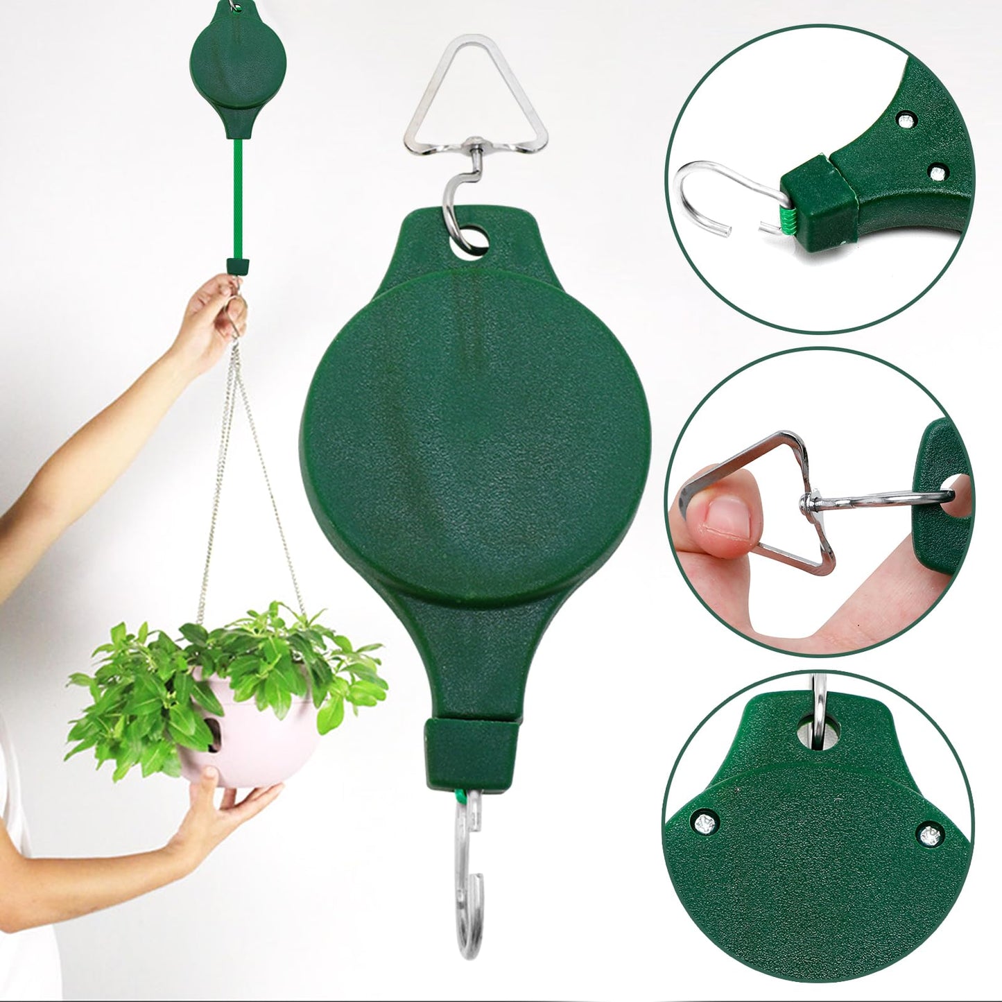 3 Packs Plant Pulley Set for Garden Baskets Pots, Birds Feeder Retractable Plant Hangers for Hanging Basket Planter Heavy Duty Adjustable Ceiling Pulley Hook for Hanging Outdoor Indoor Plants Flower