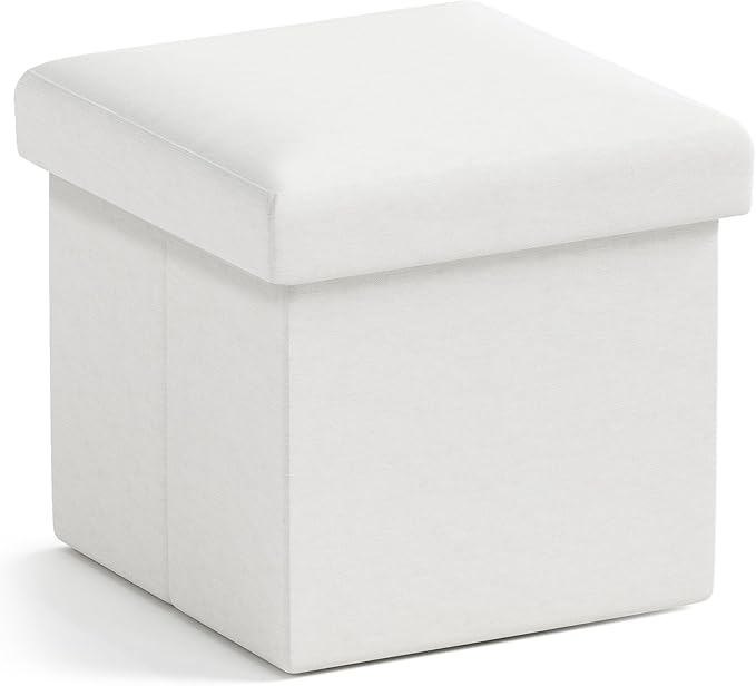 Ornavo Home Small Storage Ottoman Foldable Collapsible Cube Square Linen