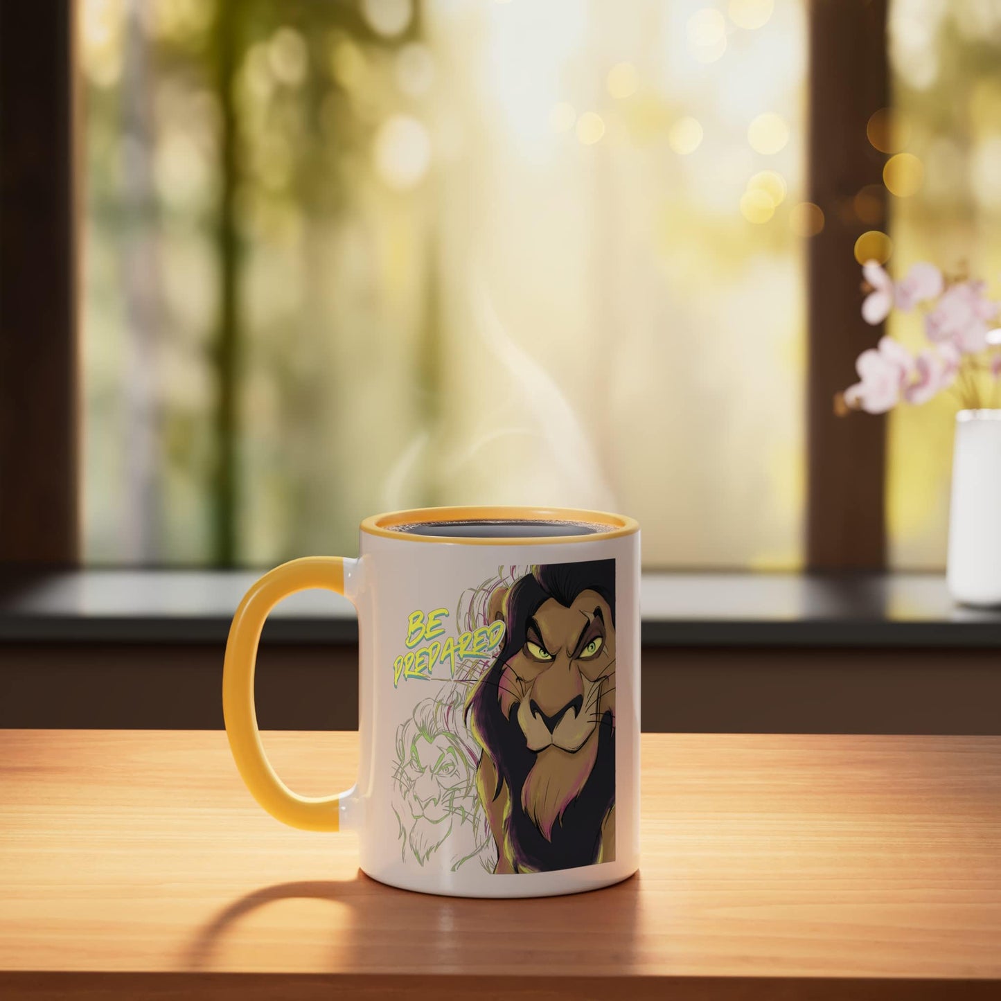 Disneys The Lion King Scar Be Prepared Villains Halloween Ceramic Mug, Yellow/White