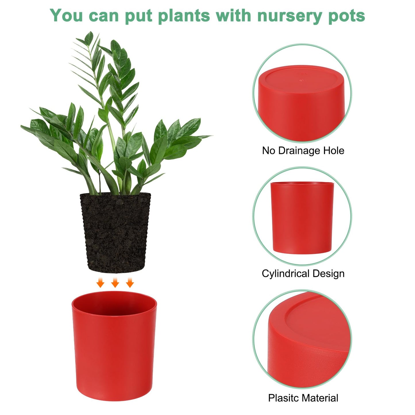 M METERXITY 2-Pack Plastic Plant Pots, 6 Inch Plastic Planters Round Flower Planter Containers Flower Pots for Indoor/Outdoor/Garden, Plant Holder [Red]