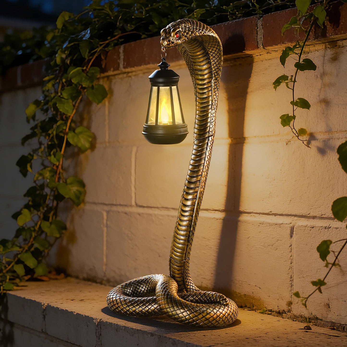 QZJDDZSW Garden Outdoor Statues 19.89'' Snake with Solar Lantern,Lawn Decor Statue for Patio, Balcony, Yard Ornament, Unique Housewarming and Birthdays Gifts for Father Grandpa Men